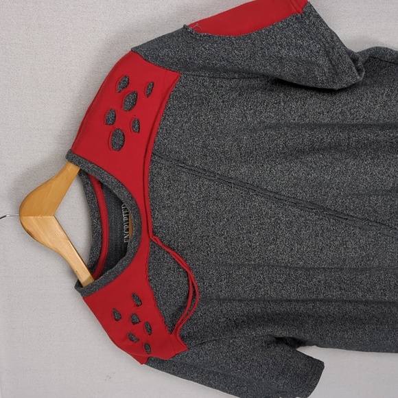 ENCRYPTED Men's Gray Red Oversized Distressed Techwear T-Shirt - Picture 2 of 6